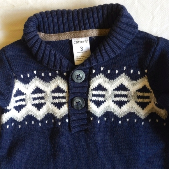 carter's navy shawl collar cotton knit sweater jumpsuit 3 months baby boy - Picture 3 of 6